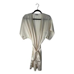 Ritratti Linea Intima Robe Size Small Ivory Satin Sheer Short‎ Sleeve Belted